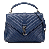 サンローラン YSL モノグラム カレッジ チェーンショルダーバッグ ブルー レザー レディース SAINT LAURENT 【中古】