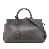 サンローラン クロコ型押し カバ リヴゴーシュ ハンドバッグ ショルダーバッグ 2WAY 400413 グレージュ レザー スウェード レディース SAINT LAURENT 【中古】