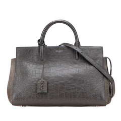 サンローラン クロコ型押し カバ リヴゴーシュ ハンドバッグ ショルダーバッグ 2WAY 400413 グレージュ レザー スウェード レディース SAINT LAURENT 【中古】