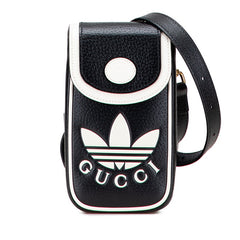 グッチ × アディダス adidas ミニ ショルダーバッグ 721794 ブラック ホワイト レザー レディース GUCCI 【中古】