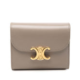 セリーヌ トリオンフ スモール フラップウォレット 二つ折り財布 ぺブル グレー系 レザー レディース CELINE 【中古】