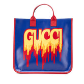 グッチ チルドレンズ ロゴプリント トートバッグ 550763 ブルー レッド PVC レザー レディース GUCCI 【中古】