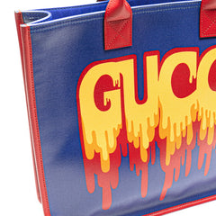 グッチ チルドレンズ ロゴプリント トートバッグ 550763 ブルー レッド PVC レザー レディース GUCCI 【中古】