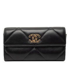 シャネル シャネル19 ココマーク 長財布 ロングフラップウォレット AP0955 ブラック ラムスキン レディース CHANEL 【中古】