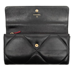 シャネル シャネル19 ココマーク 長財布 ロングフラップウォレット AP0955 ブラック ラムスキン レディース CHANEL 【中古】