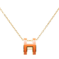 エルメス ポップアッシュ ポップH Hロゴ チェーン ペンダント ネックレス ゴールド オレンジ メッキ レディース HERMES 中古
