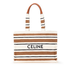 セリーヌ ロゴ ハンドバッグ トートバッグ ホワイト ブラウン ブラック キャンバス レザー レディース CELINE 【中古】