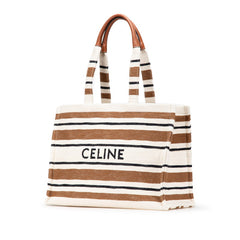 セリーヌ ロゴ ハンドバッグ トートバッグ ホワイト ブラウン ブラック キャンバス レザー レディース CELINE 【中古】