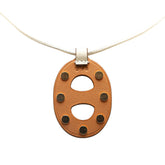 エルメス シェーヌダンクルPM スタッズ ネックレス ベージュ ブラウン ヴォースイフト レディース HERMES 【中古】