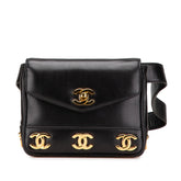 シャネル トリプルココマーク ショルダーバッグ ウエストバッグ 80/32 ブラック レザー レディース CHANEL 【中古】