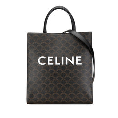 セリーヌ トリオンフ バーティカルカバ ミディアム ハンドバッグ ブラック ブラウン PVC レザー レディース CELINE 【中古】