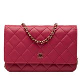シャネル マトラッセ ココマーク 斜め掛け チェーンウォレット ショルダーバッグ ピンク系 ラムスキン レディース CHANEL 中古