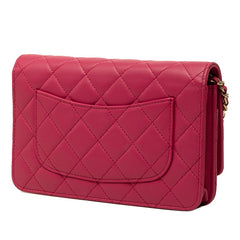 シャネル マトラッセ ココマーク 斜め掛け チェーンウォレット ショルダーバッグ ピンク系 ラムスキン レディース CHANEL 中古