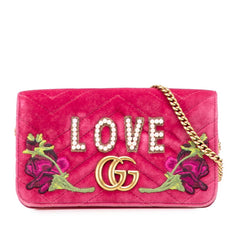 グッチ GGマーモント エンブロイダリー LOVE チェーン ショルダーバッグ 488426 ピンク マルチカラー ベルベット レディース GUCCI 【中古】