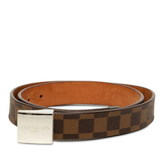 ルイ ヴィトン ダミエ サンチュール キャレ ベルト サイズ100/40 M6803 ブラウン シルバー PVC レザー メンズ LOUIS VUITTON 中古