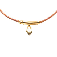 エルメス ヴィヴィリデ ハート カデナモチーフ チョーカー ゴールド ブラウン メッキ レザー レディース HERMES 【中古】