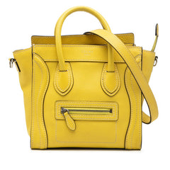 セリーヌ ラゲージ ナノショッパー ハンドバッグ ショルダーバッグ 2WAY イエロー レザー レディース CELINE 【中古】