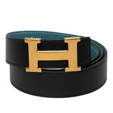 エルメス コンスタンス Hベルト リバーシブル ベルト サイズ:90 ブラック ブルー ボックスカーフ トゴ レディース HERMES 【中古】