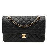 シャネル ココマーク マトラッセ25 ダブルフラップ チェーンショルダーバッグ ブラック キャビアスキン レディース CHANEL 【中古】