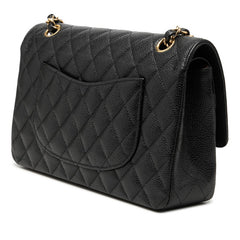 シャネル ココマーク マトラッセ25 ダブルフラップ チェーンショルダーバッグ ブラック キャビアスキン レディース CHANEL 【中古】