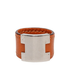 エルメス ルーリー リング 指輪 #M オレンジ シルバー レザー メタル レディース HERMES 【中古】