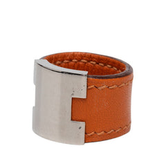 エルメス ルーリー リング 指輪 #M オレンジ シルバー レザー メタル レディース HERMES 【中古】