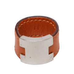 エルメス ルーリー リング 指輪 #M オレンジ シルバー レザー メタル レディース HERMES 【中古】