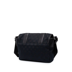 グッチ GGキャンバス 斜め掛け ショルダーバッグ メッセンジャーバッグ 145858 ブラック キャンバス レザー レディース GUCCI 中古