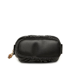 グッチ バンブー コスメポーチ アクセサリーポーチ 246175 ブラック レザー レディース GUCCI 【中古】