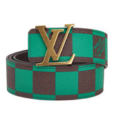 ルイ ヴィトン ダミエ LVイニシャル リバーシブル ベルト 95/38 M8545 グリーン ブラウン PVC レザー メンズ LOUIS VUITTON 【中古】