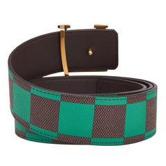 ルイ ヴィトン ダミエ LVイニシャル リバーシブル ベルト 95/38 M8545 グリーン ブラウン PVC レザー メンズ LOUIS VUITTON 【中古】