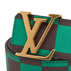 ルイ ヴィトン ダミエ LVイニシャル リバーシブル ベルト 95/38 M8545 グリーン ブラウン PVC レザー メンズ LOUIS VUITTON 【中古】
