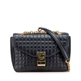 セリーヌ Cロゴ チェーン ショルダーバッグ ハンドバッグ ブラック レザー レディース CELINE 【中古】