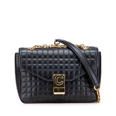 セリーヌ Cロゴ チェーン ショルダーバッグ ハンドバッグ ブラック レザー レディース CELINE 【中古】