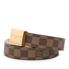 ルイ ヴィトン ダミエ サンチュール キャレ バックル ベルト M6802 ブラウン ゴールド PVC レザー メンズ LOUIS VUITTON 中古
