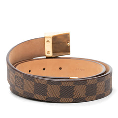 ルイ ヴィトン ダミエ サンチュール キャレ バックル ベルト M6802 ブラウン ゴールド PVC レザー メンズ LOUIS VUITTON 中古