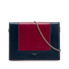 セリーヌ フレーム イブニング チェーン ウォレット ショルダーバッグ ネイビー ボルドー レザー レディース CELINE 中古