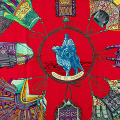 エルメス カレ90 CUIRS DU DESERT 砂漠の革飾り スカーフ レッド マルチカラー シルク レディース HERMES 【中古】