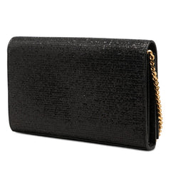 サンローラン YSLロゴ ケイト ウォレット チェーン ショルダーバッグ 斜め掛け ブラック スパンコール レザー レディース SAINT LAURENT 【中古】