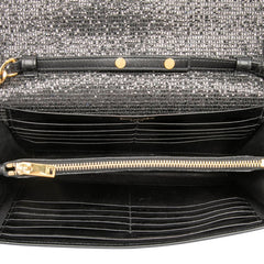 サンローラン YSLロゴ ケイト ウォレット チェーン ショルダーバッグ 斜め掛け ブラック スパンコール レザー レディース SAINT LAURENT 【中古】