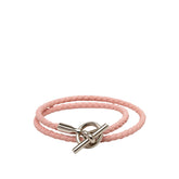 エルメス グレナン ドゥブルトゥール ブレスレット ローズ サクラ シルバー レザー メタル レディース HERMES 【中古】