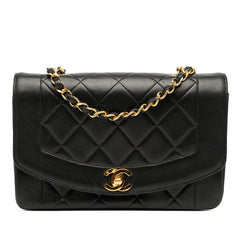 シャネル ダイアナマトラッセ23 ココマーク チェーン ショルダーバッグ ブラック ラムスキン レディース CHANEL 【中古】