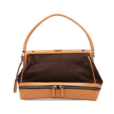 プラダ ロゴ ハンドバッグ ショルダーバッグ ブラウン キャンバス レザー レディース PRADA 【中古】