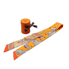 エルメス ツイリー LES ZEBRES ゼブラ スカーフ オレンジ マルチカラー シルク レディース HERMES 【中古】