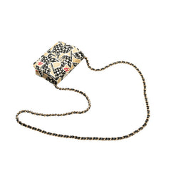 シャネル マトラッセ ココマーク チェッカーフラッグ モチーフ ミニ チェーン ショルダーバッグ ベージュ ブラック キャンバス レザー レディース CHANEL 【中古】