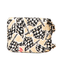 シャネル マトラッセ ココマーク チェッカーフラッグ モチーフ ミニ チェーン ショルダーバッグ ベージュ ブラック キャンバス レザー レディース CHANEL 【中古】