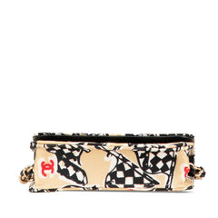 シャネル マトラッセ ココマーク チェッカーフラッグ モチーフ ミニ チェーン ショルダーバッグ ベージュ ブラック キャンバス レザー レディース CHANEL 【中古】