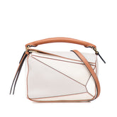 ロエベ アナグラムロゴ パズルバッグ ミニ ハンドバッグ ショルダーバッグ 2WAY グレー アイボリー ブラウン レザー レディース LOEWE 【中古】