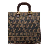 フェンディ ズッカ トートバッグ ハンドバッグ ブラウン キャンバス レザー レディース FENDI 中古
