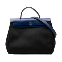 エルメス エールバッグ ジップ31 ハンドバッグ ショルダーバッグ 2WAY ブラック ブルー キャンバス レザー レディース HERMES 中古